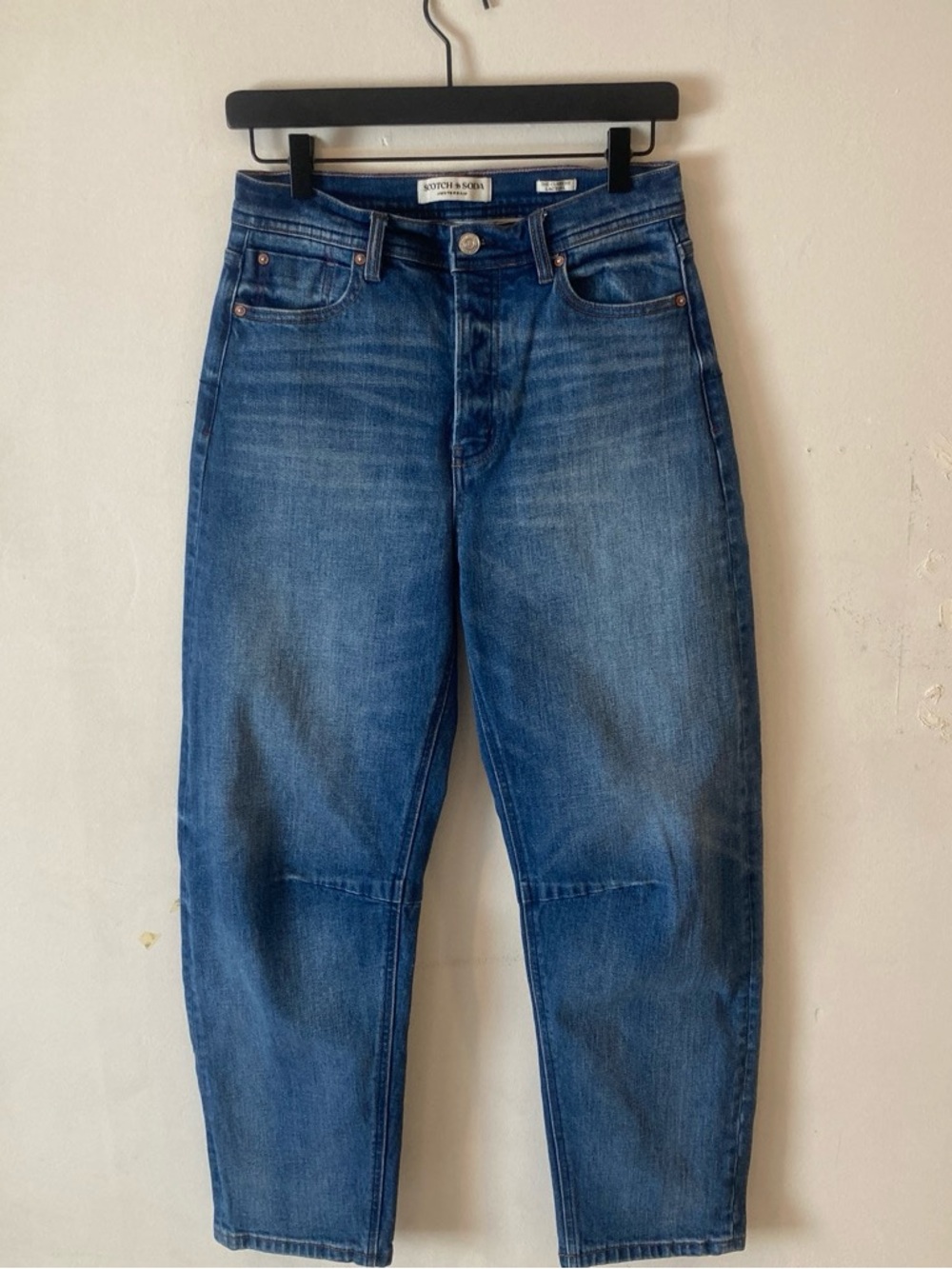 Scotch & Soda High-Rise Button-Fly Jeans in Medium Blue Denim